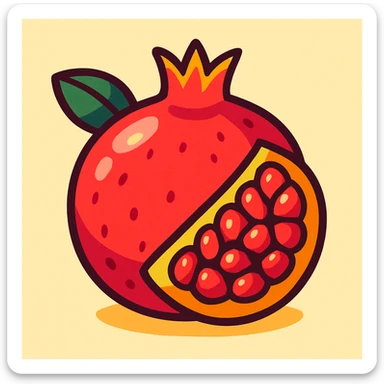 cartoon style pomegranate, colorful, playful sticker