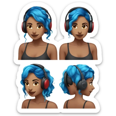 Latina with headphones blue and red split dye hair sticker