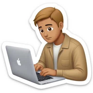man working on his macbook laptop looking down sticker
