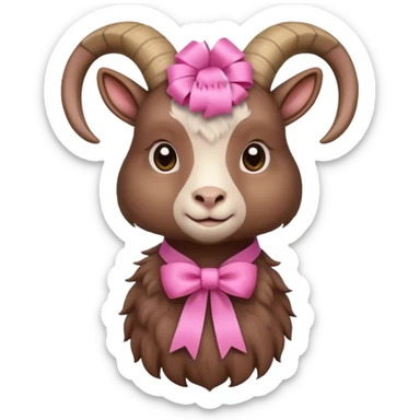 brown goat with pink ribbon pookie sticker