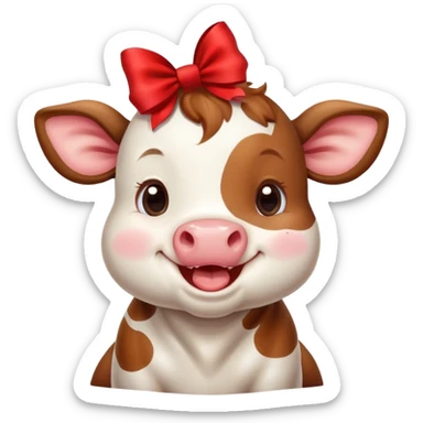 cute baby cow with bow laughing  sticker