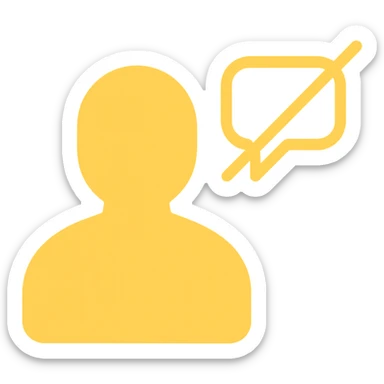 Disengaged user silhouette with a crossed-out chat bubble in minimal modern icon style, yellow color variation, no background. sticker