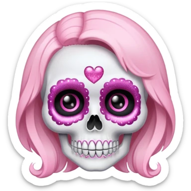 Cute lady skull with soft pink details and glitter sticker