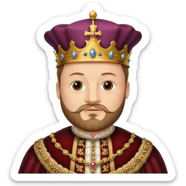 Henry VIII as an emoji, iconic Tudor king with beard, hat, and ornate clothing sticker