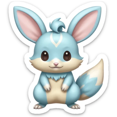 Kawaii Shiny Colorful Pastel Minty Blue Minccino-Furret-Emolga-Eevee-fusion Full Body sticker