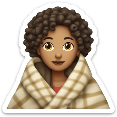 Short curly Latina with olive skin tone wrapped in a cozy blanket  sticker