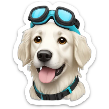 White golden retriever wearing a snorkel sticker
