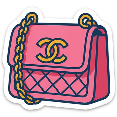 pink Chanel purse, vibrant toon style, bold colors, playful and modern sticker