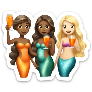 Three mermaids (1 blond, 2 brown hair) drinking aperol sticker