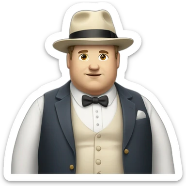 fat white man with trilby wearing a waistcoat sticker
