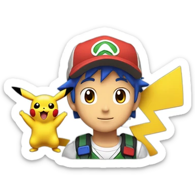 ash ketchum with pikachu on his shoulder sticker