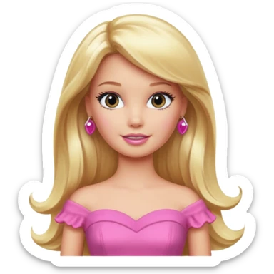 barbie, long blonde hair, pink dress sticker