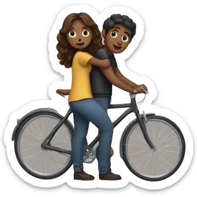 a women wearing biking standing with his boyfriend and he is holding her in hands sticker