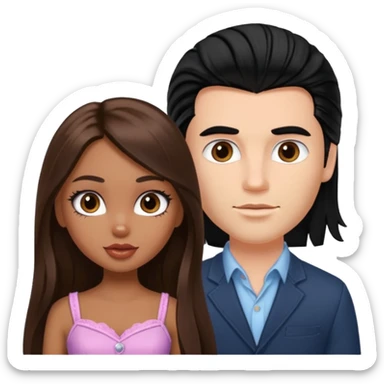 a pretty fair bratz girl with long brown hair and handsome white man with black hair sticker