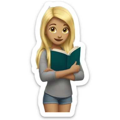 a girl with blonde hair reading books  sticker