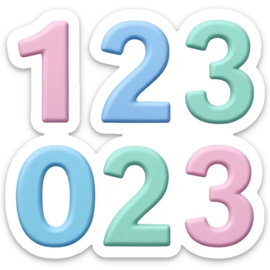 Numbers 1, 2, 3 in pastel colors (pink, blue, green), Pixar-style 3D, hand-drawn texture, soft shadow, transparent background sticker