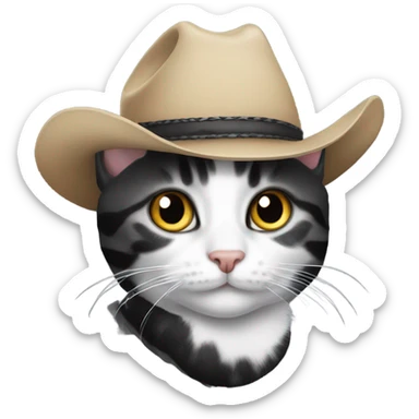 a black and white tabby cat with a cowboy hat on  sticker