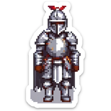 black knight in closed armor, pixel art style sticker
