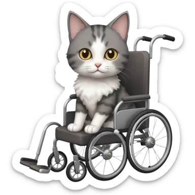 full body small short hair dark grey and white cat with hazel eyes walking in a wheelchair for cats sticker