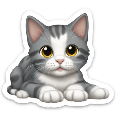 Grey Diluted calico kitten laying down sticker
