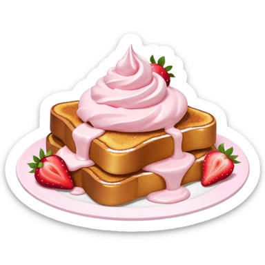 French toast with strawberries and pink whipped cream sticker