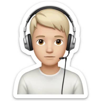 a person wearing headphone, having styleish haircut & wearing shirt of white colour sticker