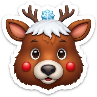 Rudolph red nosed reindeer with snow on its head and nose sticker