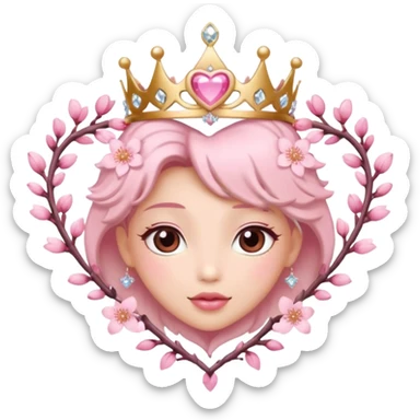 heart with sakura flowers and a sparkling tiara sticker