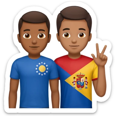 2 male Best buds , one in showing Philipines flag tshirt, one is showing Spain flag sticker