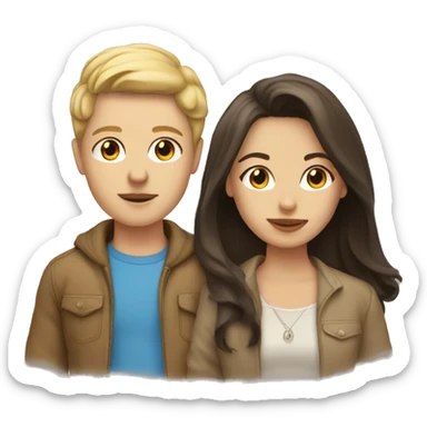 Blonde girl and brunette boy with beige pitbull sticker