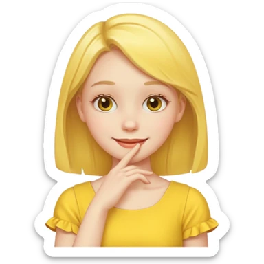 yellow smiling face girl with one hand flat under chin sticker