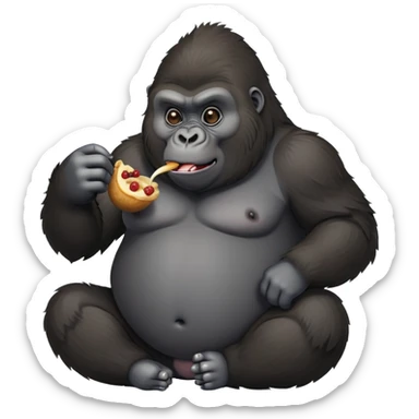 a very cute and fat gorilla that is eating something. sticker