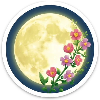full moon with flowers sticker