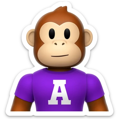 Genera un monito de roblox con una playera con una letra A color morada y la letra en color blanco sticker