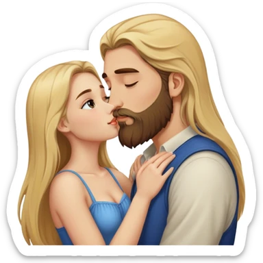 girl with long blonde hair kissing tall man with brown long hair and beard sticker