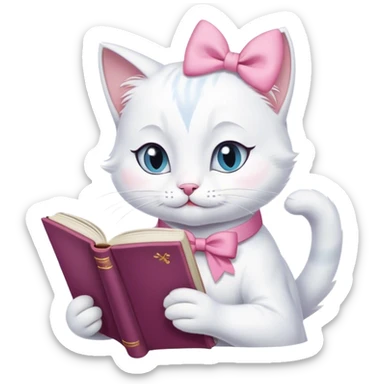 cat marie from aristocats with pink bow reading a book sticker