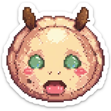 blushing emoji with huge cheeks and steam coming out of ears, pixel art style sticker