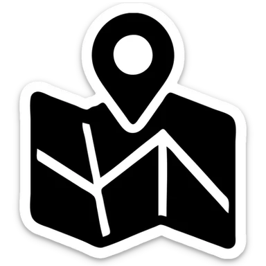 city map icon with a location pin, black filled, urban theme sticker
