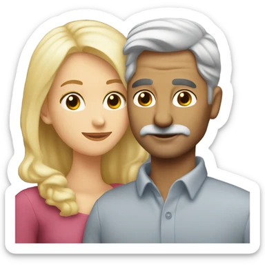 Grey hair man with no facial hair kissing blonde hair lady sticker