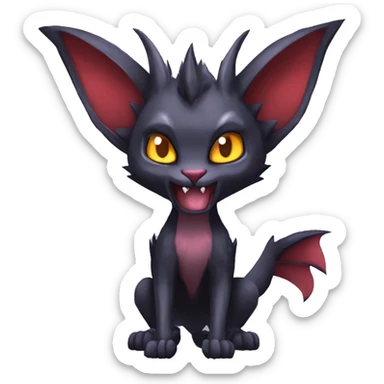 Black cool kawaii edgy vampiric demonic Noivern-Litten-Lykoi-Caracal-Fakemon with big bat ears full-body sticker