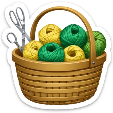 A tidy basket with neatly arranged green and yellow skeins and scissors. sticker