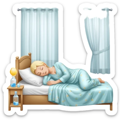 sunlight through curtains, GoCLN bottle and water glass on bedside table, person sleeping

 sticker