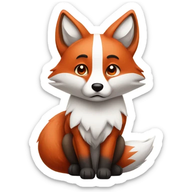 red and white fox, sad face, frowning sticker
