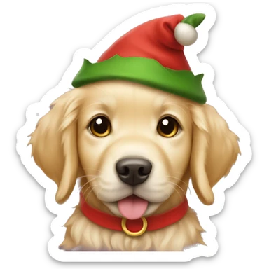 Golden retriever puppy dressed as a Christmas elf sticker