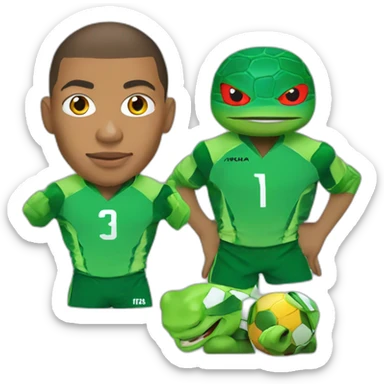 mbappe with the face of ninja turtle with football kit  kit sticker
