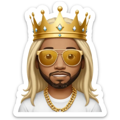 Lil jon wearing a crown, white framed sunglasses, white t shirt and gold chain  sticker