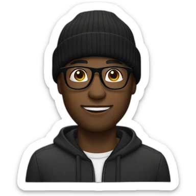 Black man with black beanie and black glasses sticker