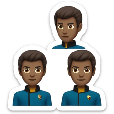Sri Lankan Spock from Star Trek, chocolate brown skin, short spiky hair, pointy ears, blue jacket sticker