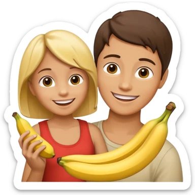 create a mother and boy mother giving banna to his son sticker