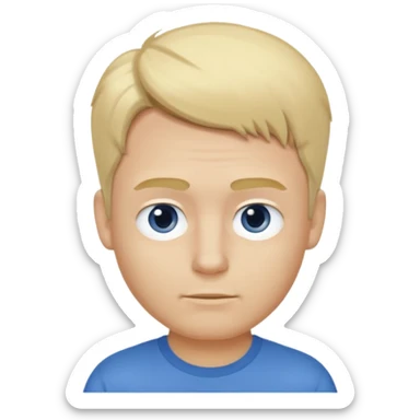 Crée l’emoji d’un homme blond , cheveux court mais un peu de cheveux sur le dessus , yeux bleus , nez avec une bosse, grain de beauté dans le cou. TEE shirt blanc  sticker